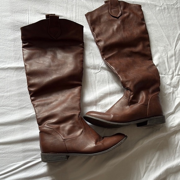 Ardene Brown Knee High Cowboy Boots | Fall Western Trend Faux Leather Size 6 - Picture 1 of 5
